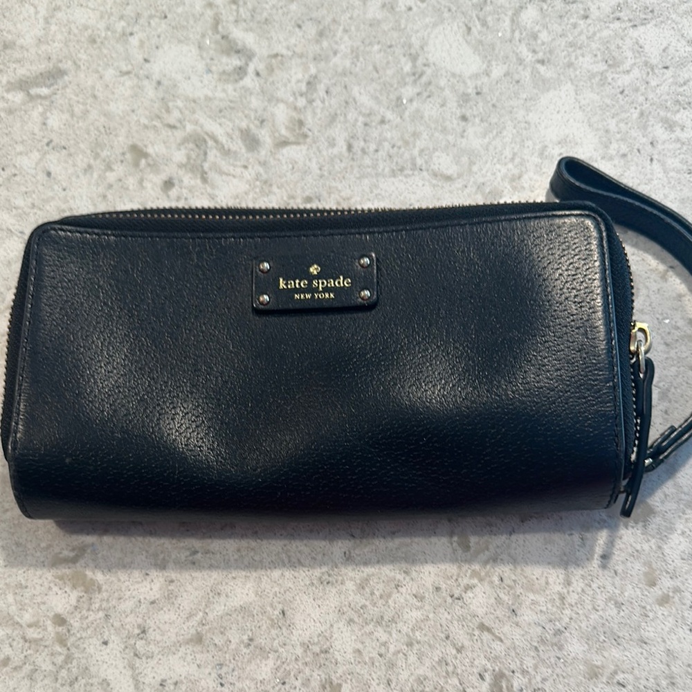 Kate Spade Black Leather Zip Around Wristlet